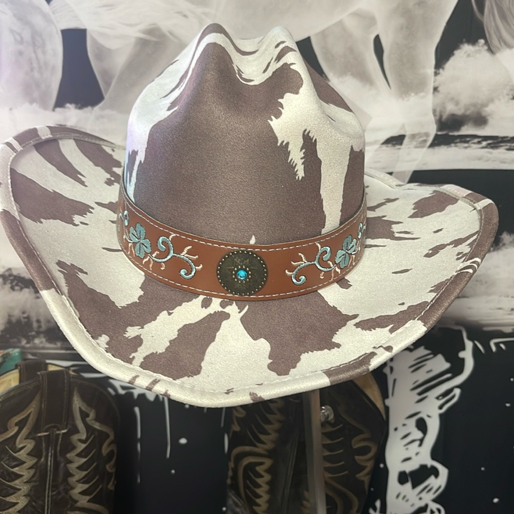 Cowgirl hat exquisite cow print hat perfect for any wardrobe.